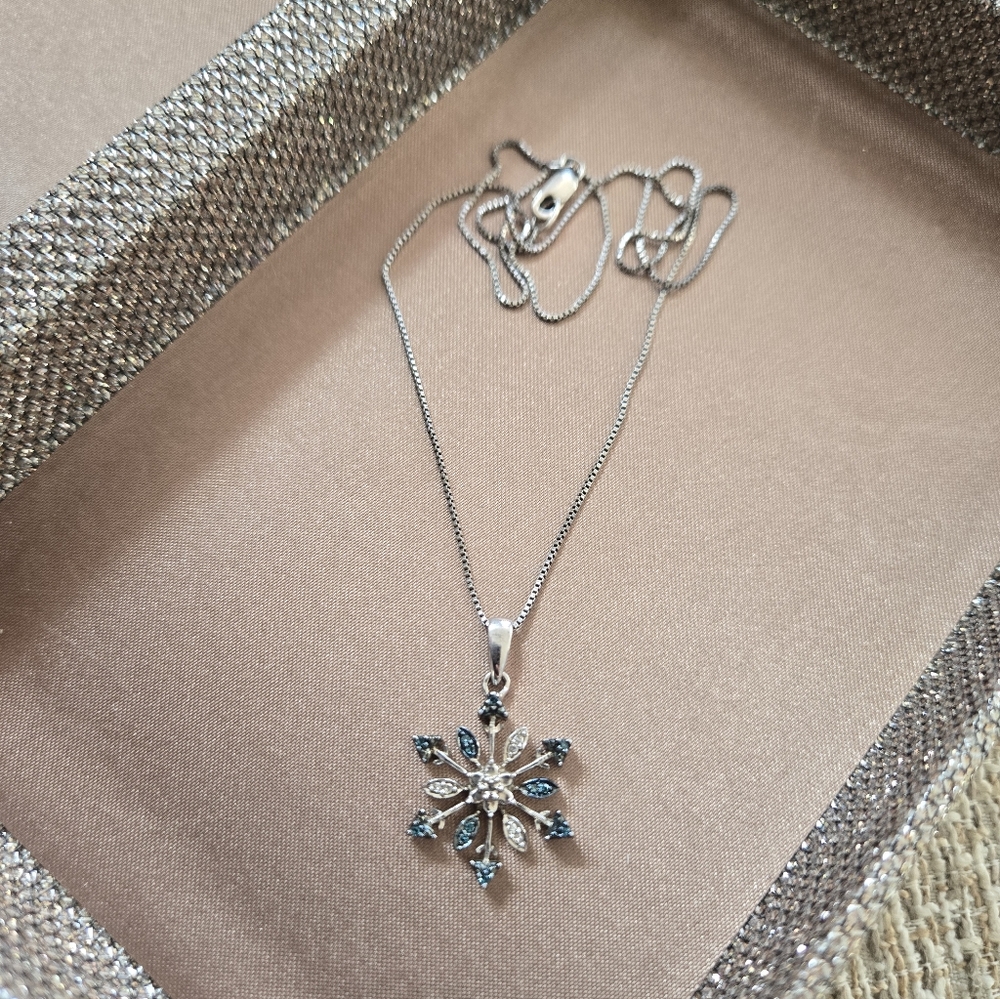 Sterling Silver Diamond Snowflake Necklace